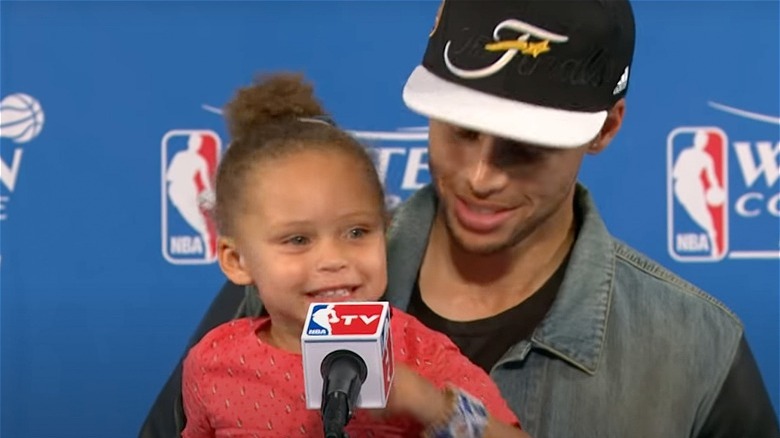 RIley Curry and Steph Curry in postgame interview