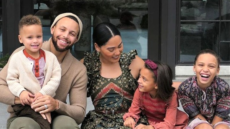 Steph, Ayesha Curry and their kids, smiling