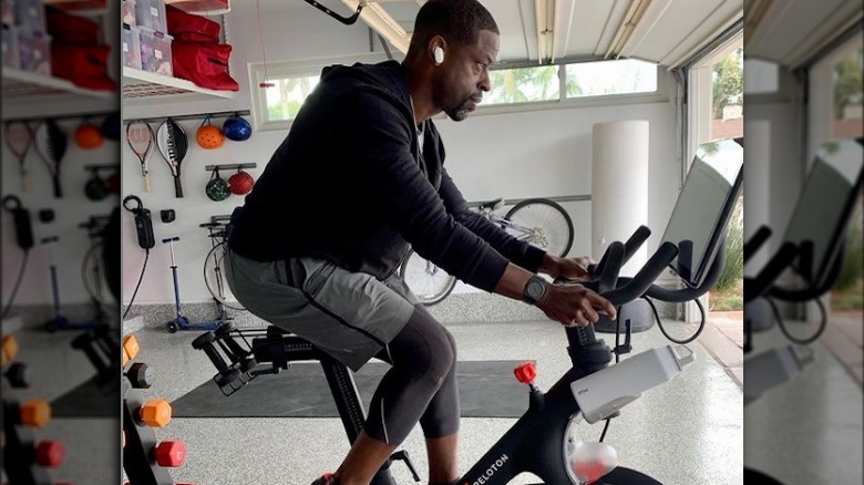 Sterling K. Brown riding Peloton bike