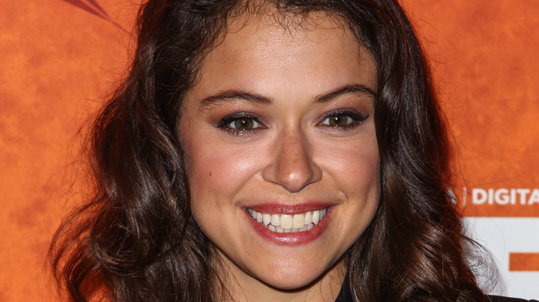 Tatiana Maslany with brunette curls