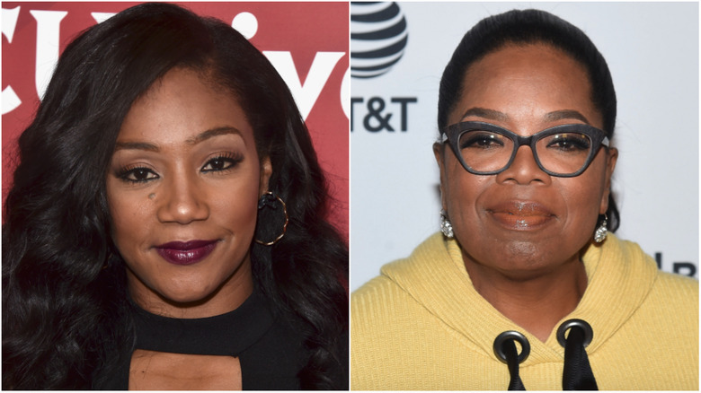 A composite image of Tiffany Haddish and Oprah Winfrey