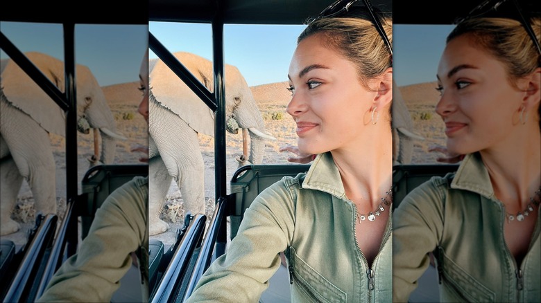 Demi-Leigh Nel-Peters selfie with an elephant