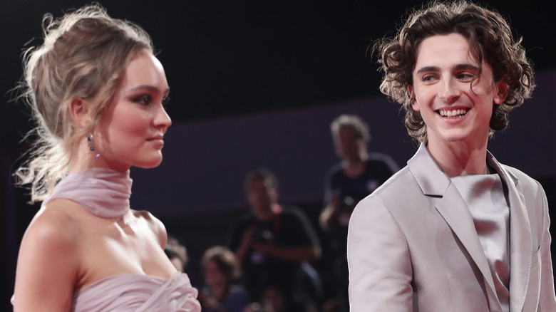 Lily-Rose Depp and Timothée Chalamet on red carpet