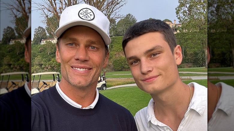 Tom Brady poses with his son Jack on golf course