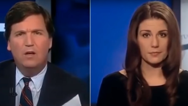 Split image of Tucker Carlson and Lauren Duca's infamous interview