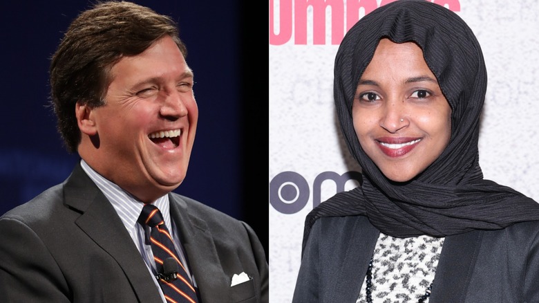 Tucker Carlson and Ilhan Omar split image