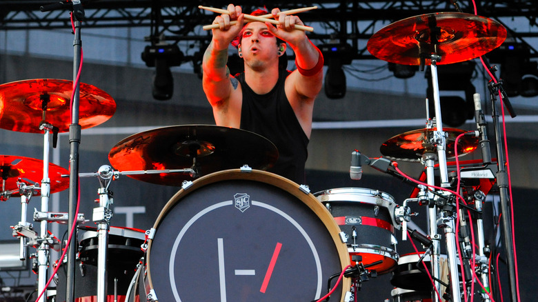 Josh Dun playing the drums 