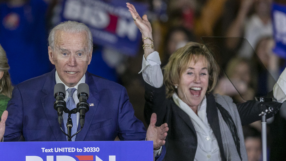 Valerie Biden Owens cheers on stage with Joe Biden