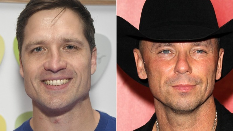 Walker Hayes smiling (left), Kenny Chesney smirking (right)