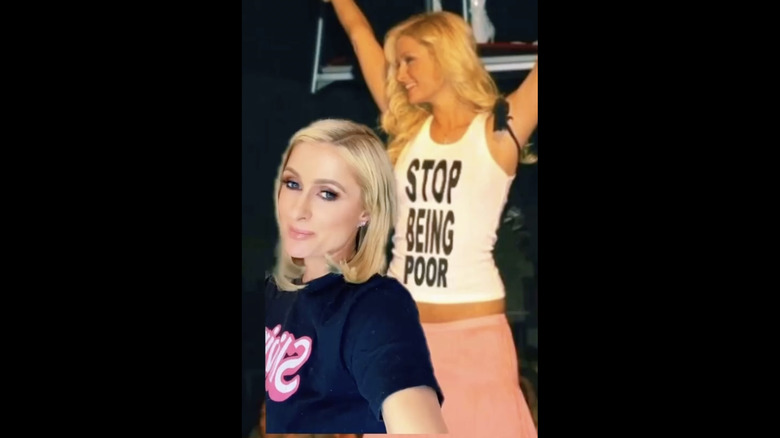 Paris Hilton with stop being poor shirt