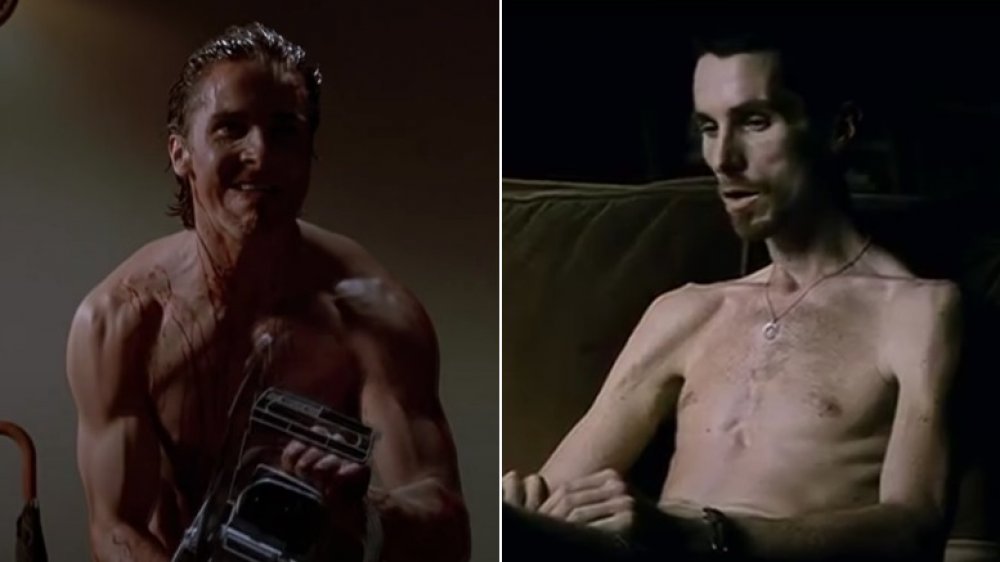 Christian Bale in American Psycho on left, Christian Bale in The Machinist on the right