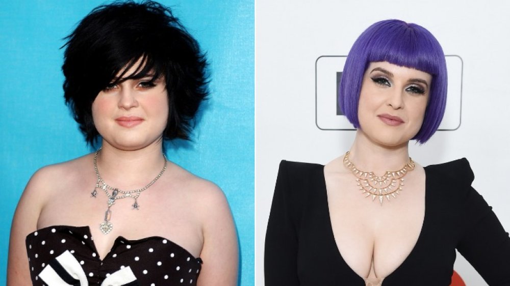 Young Kelly Osbourne on the left, Violet-haired Kelly Osbourne on the right