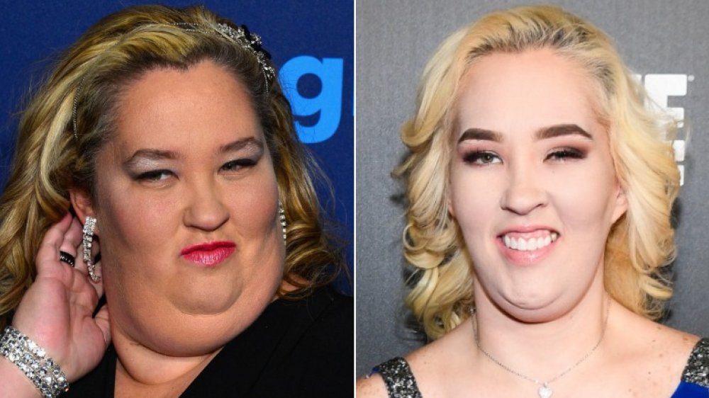 Mama June with silver jewelry on left, slimmed down and smiling on right