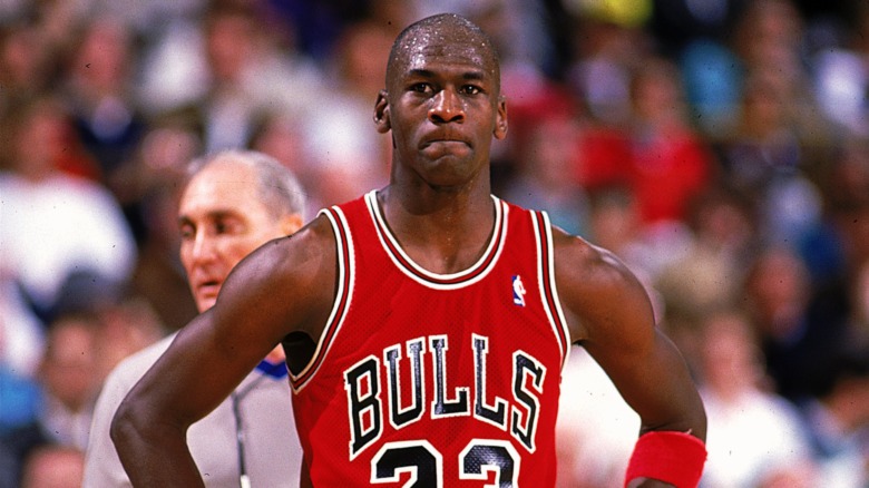 Michael Jordan on the court for the Chicago Bulls in the 90s