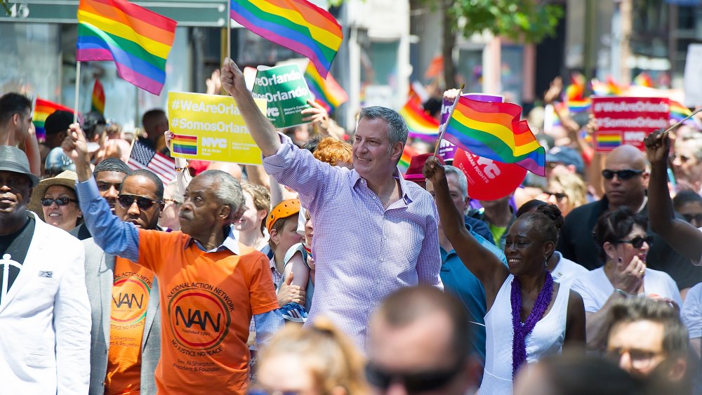 Al Sharpton, Bill de Blasio, Chirlane McCray at the New York City Pride Parade in 2016