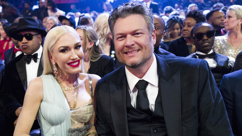 Gwen Stefani and Blake Shelton smiling 