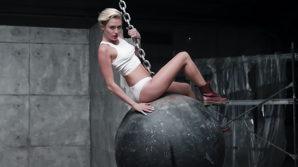 Miley Cyrus in a still from her music video for Wrecking Ball 