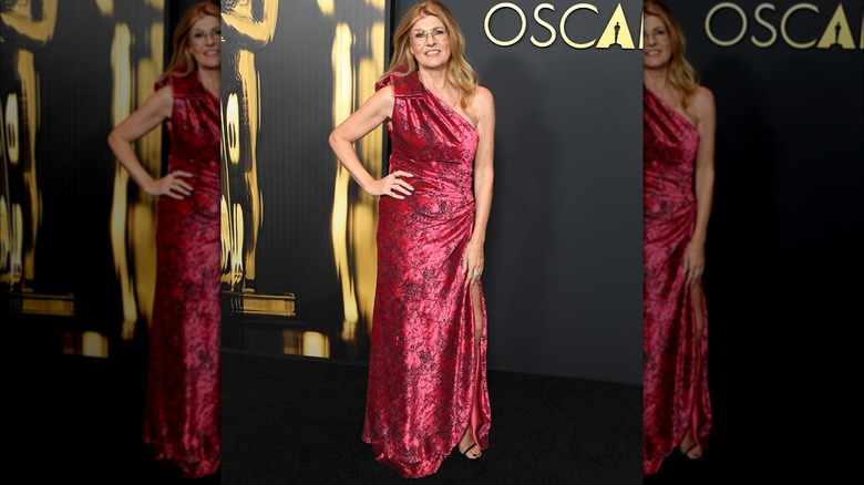 Connie Britton in a pink velvet dress