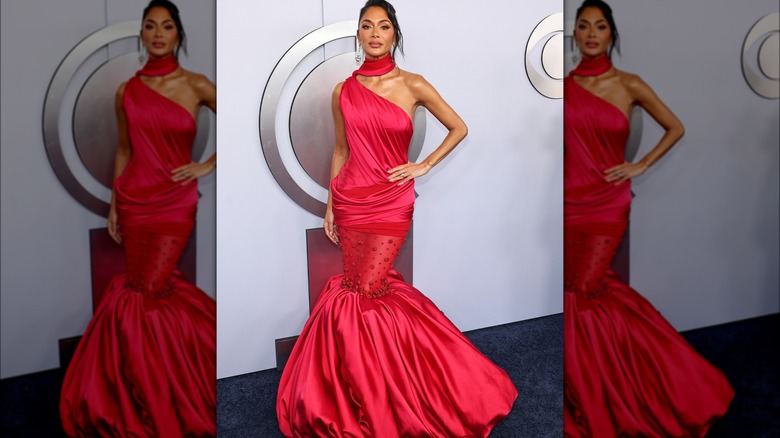 Nicole Scherzinger red fishtail dress