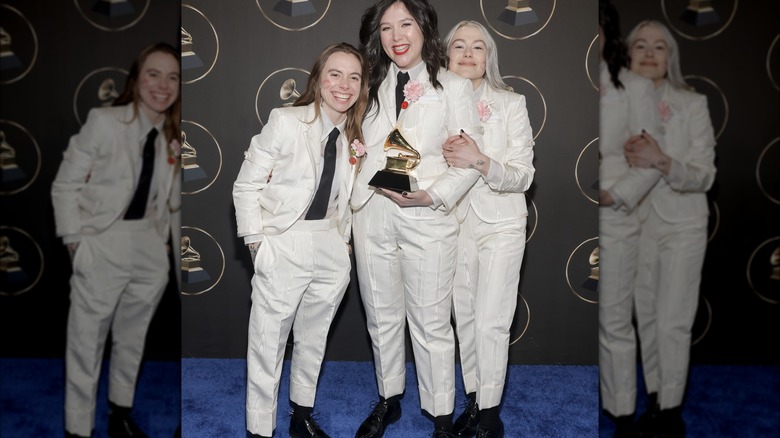 Boygenius in white suits 