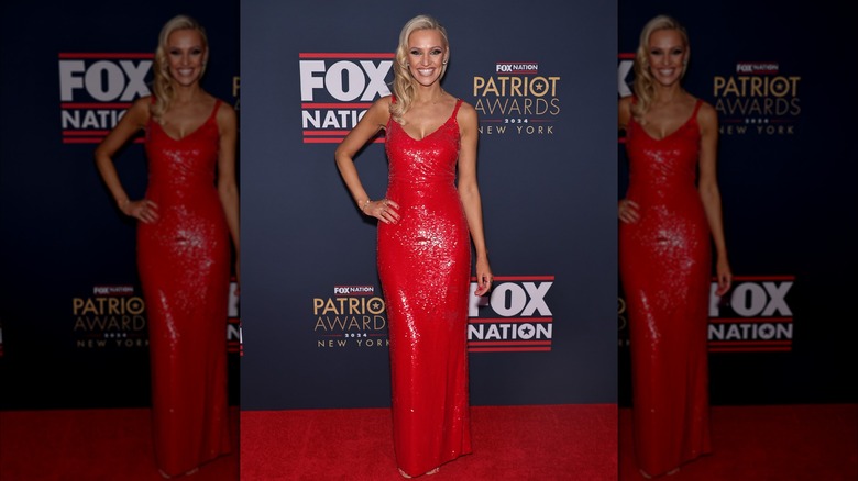 Carley Shimkus posing on the red carpet for the Fox Nation Patriot Awards.