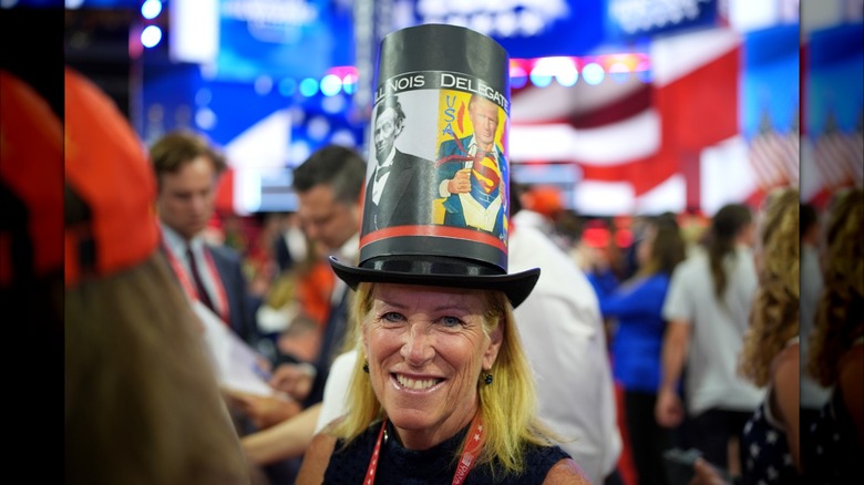 Susan Sweeney wearing stovepipe hat