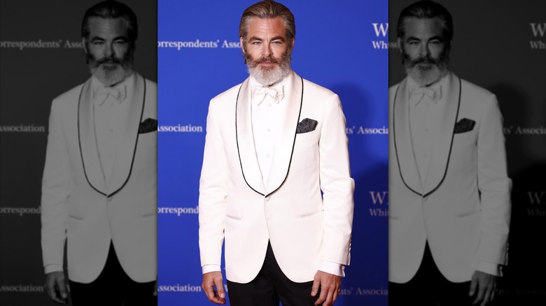 Chris Pine white tuxedo jacket