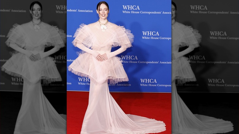 Coco Rocha white frilled dress