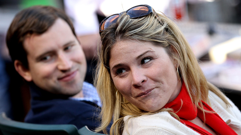 Jenna Bush Hager and Henry Chase Hager both looking back over their shoulder