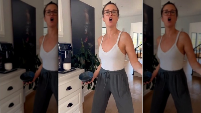 Emily Baldoni sings for the camera in a 2022 Instagram post