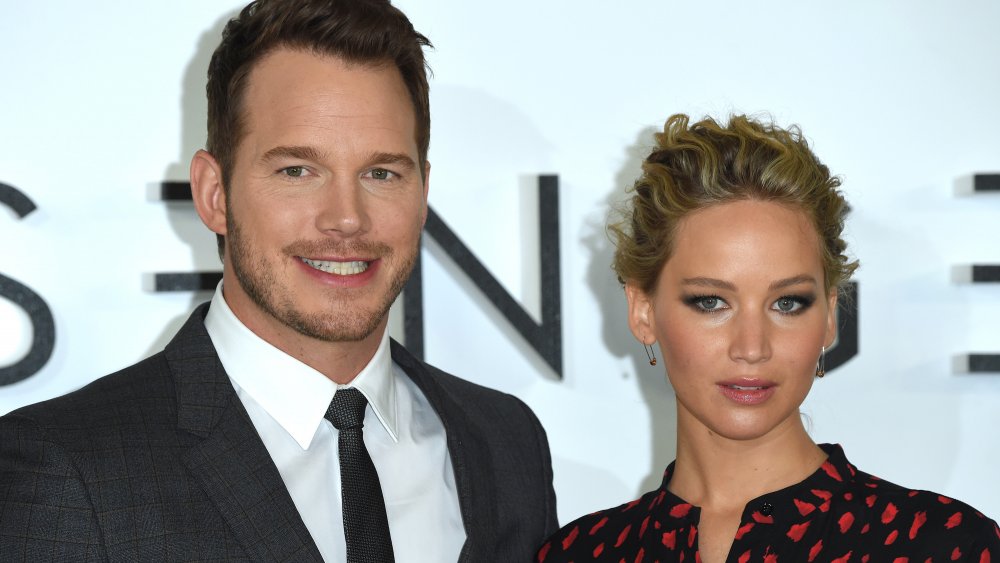 Chris Pratt and Jennifer Lawrence at a photocall for Passengers