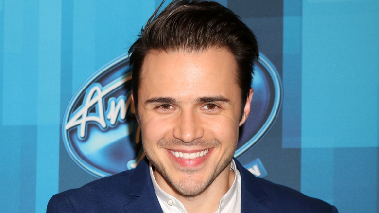 Kris Allen smiling at the American Idol finale in Los Angeles in April 2016