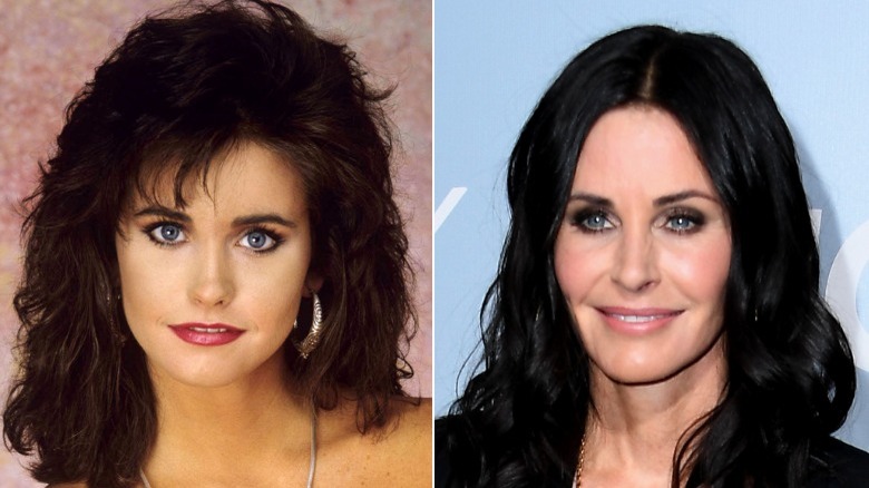 Split image of Courteney Cox smiling