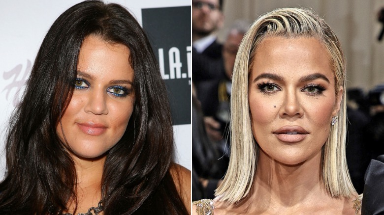 Split image of Khloe Kardashian posing for pictures