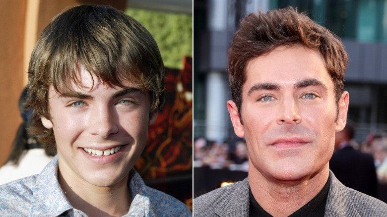 Split image of Zac Efron posing for photos