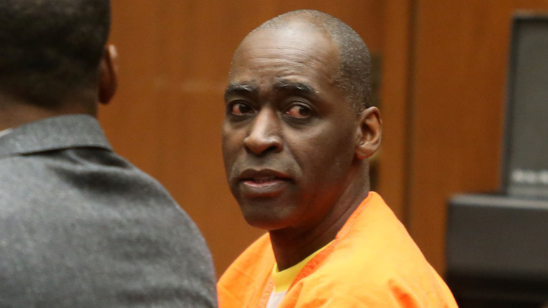 Michael Jace hearing his prison sentence in court in orange jumpsuit