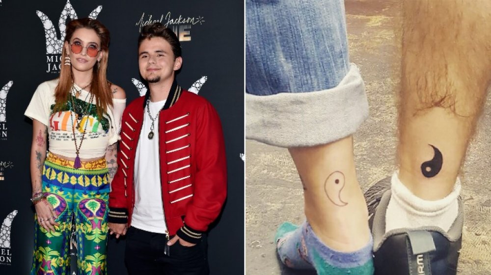 Paris Jackson and Prince Jackson posing on left, matching tattoos on right