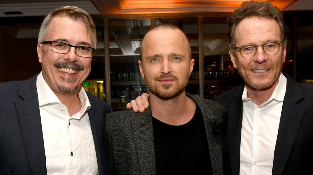 Vince Gilligan, Aaron Paul, and Bryan Cranston of Breaking Bad