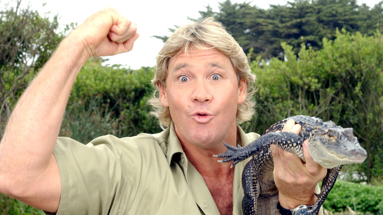 Steve Irwin with a crocodile