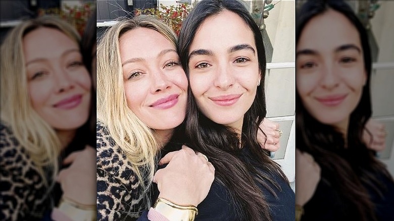 Hilary Duff smiling with Alanna Masterson