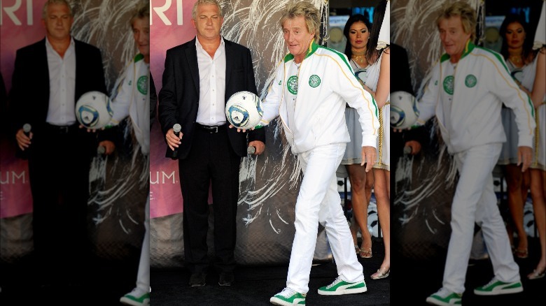 Rod Stewart and soccer ball 