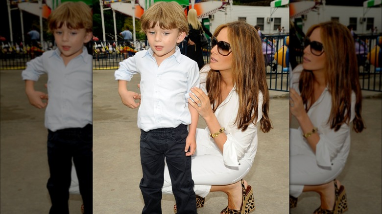 Melania Trump and young Barron Trump outside