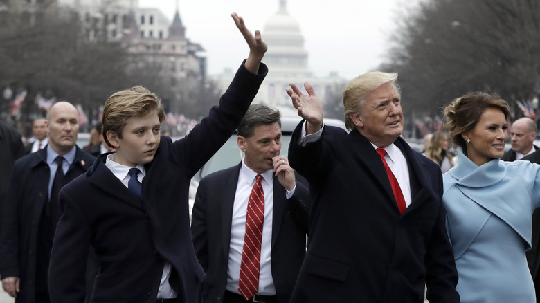 Barron and Donald Trump waving