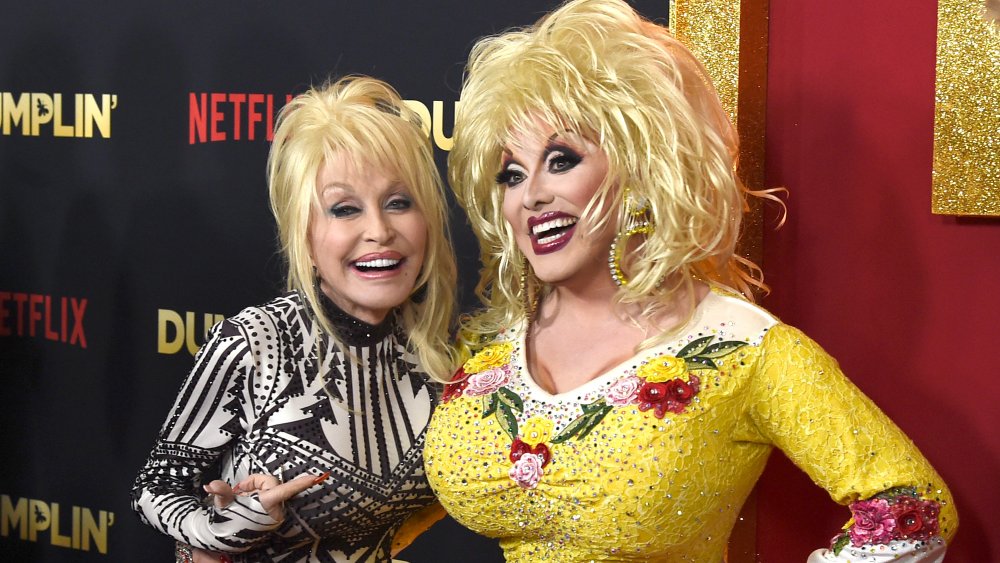 Dolly Parton with a Dolly Parton lookalike