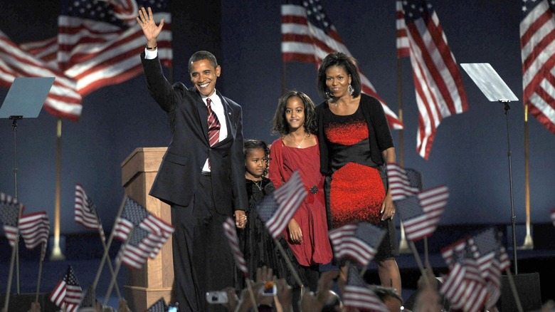 Barack, Sasha, Malia, and Michelle Obama at the Presidential Election Victory Speech