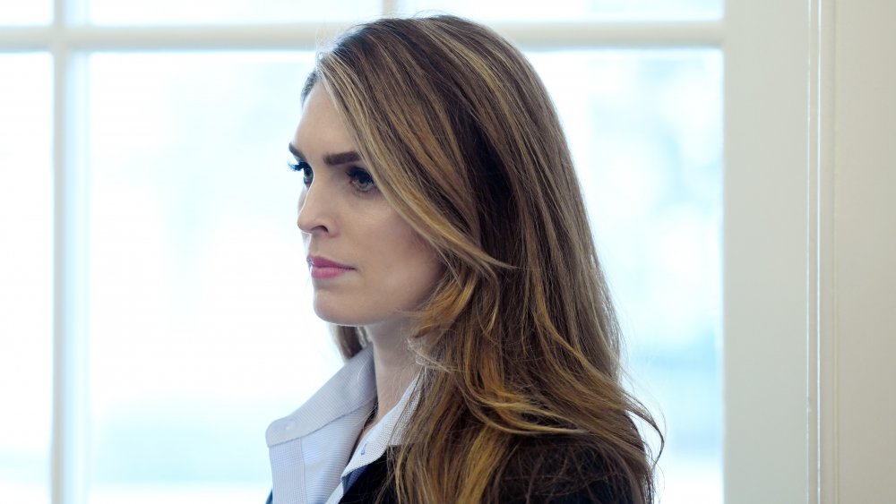 Hope Hicks profile, attending a meeting with a serious expression