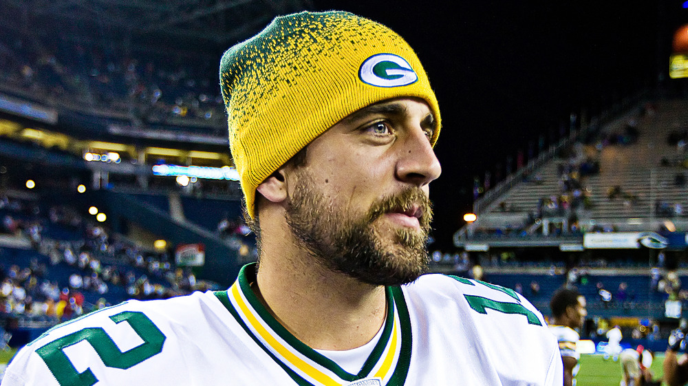 Aaron Rodgers after winning a football game in Seattle