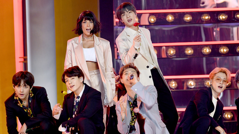 Halsey performing with BTS at the 2019 Billboard Music Awards