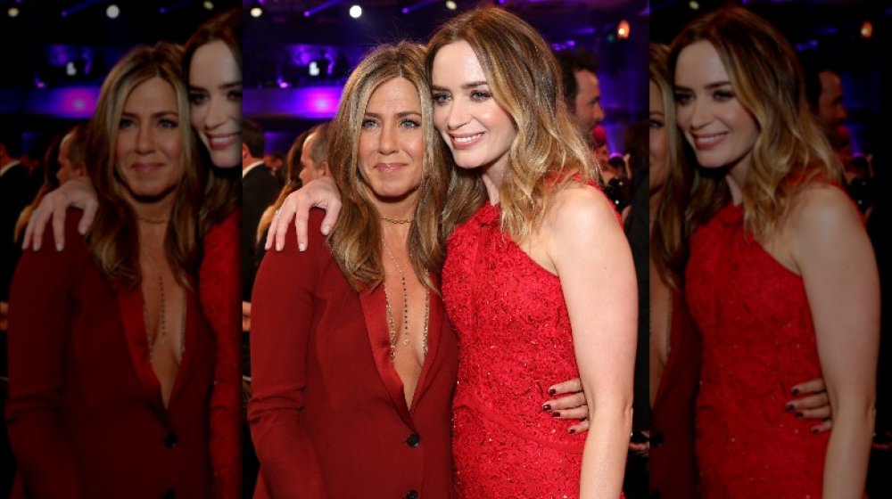 Jennifer Aniston and Emily Blunt in matching red at the 2015 Critics' Choice Awards