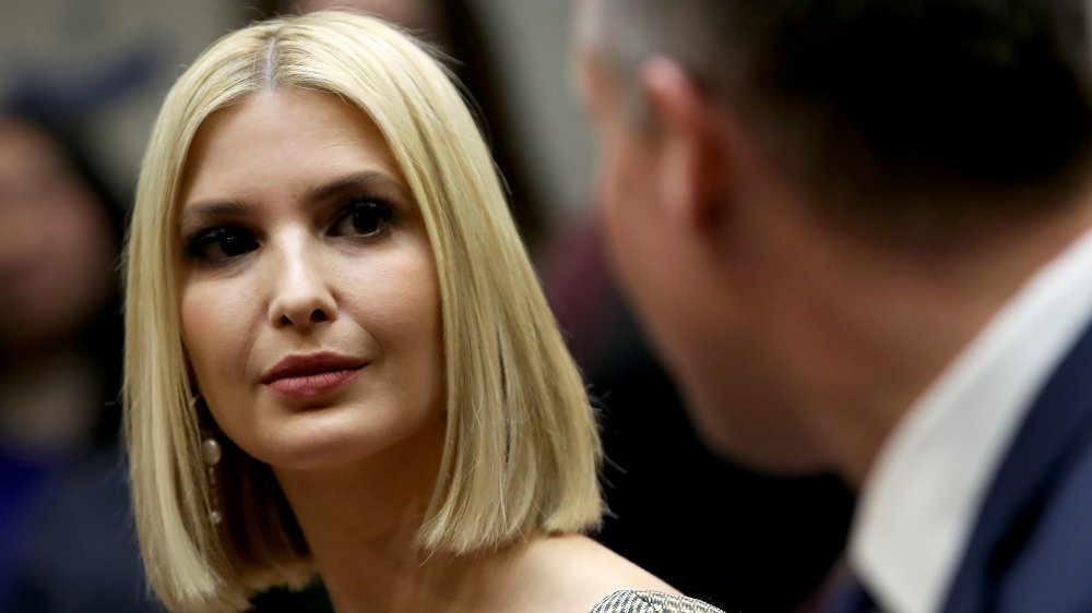 Ivanka Trump looking stern in a meeting